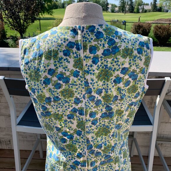 Vintage 50s 60s Floral House Dress Sleeveless Short Cottagecore Loungewear - Picture 9 of 16